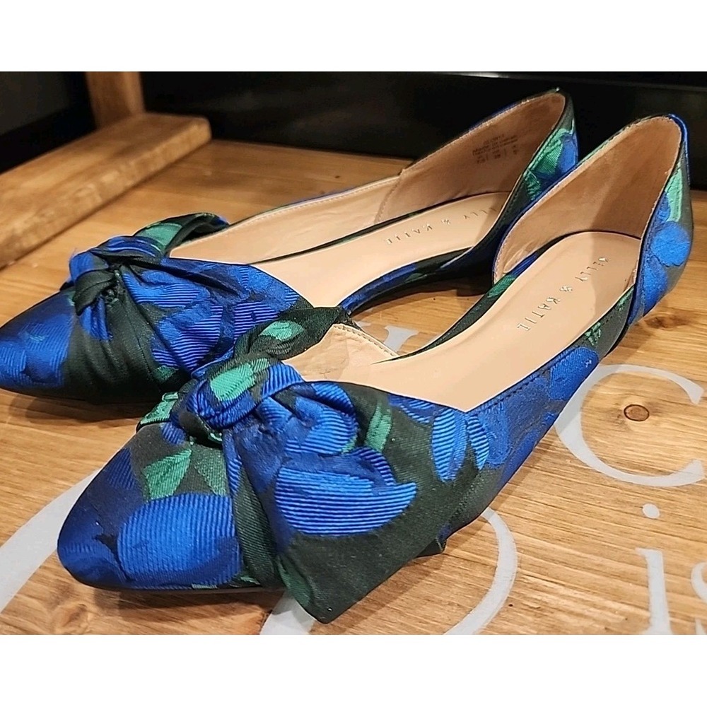 KELLY & KATIE Glorya Blue & Green D'Orsay Flat 7.5‎